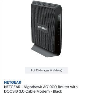 NETGEAR - Nighthawk AC1900 Router with DOCSIS 3.0 Cable Modem - Black